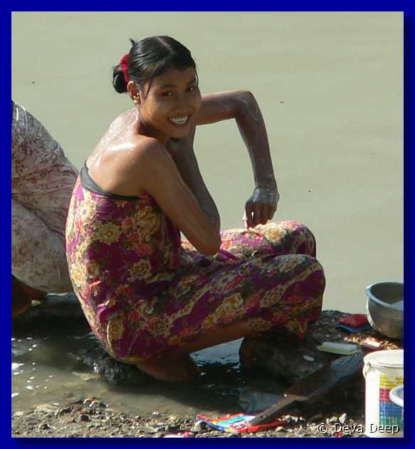 Mandalay River with people women bath-14